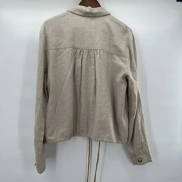 Ivy Jane Jacket Womens Small Beige Linen blend Boxy Utility Safari Light Weight - Picture 4 of 9